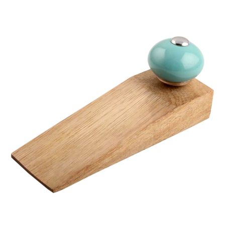 Sea Green Round Ceramic Wooden Door Stopper